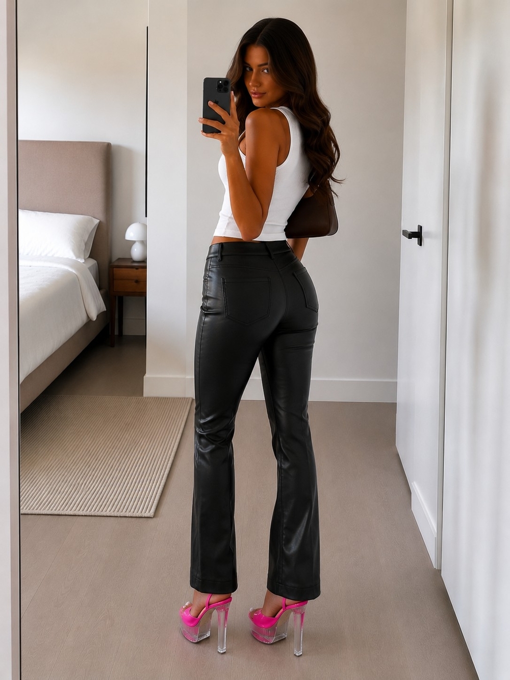 Mango Size 2 Black Faux Leather Boot-Cut Pants